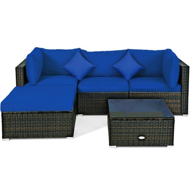 5 Pcs Outdoor Patio Rattan Furniture Set Sectional Conversation with Cushions - 29.5'' x 29.5'' x 25.5'' (L x W xH)