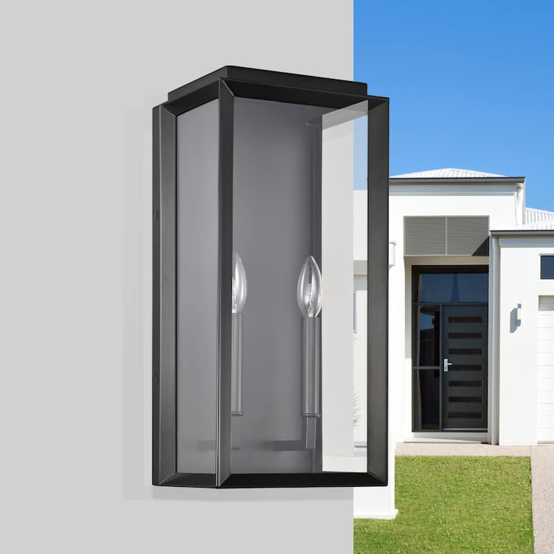 2-Light Matte Black Dusk to Dawn Outdoor Wall Sconce with Clear Glass