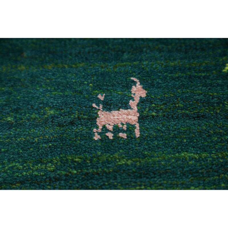 Hand Knotted Oriental 100% Wool Carpet Tribal Animal Pictorial Green Gabbeh Area Rug - 9' 10'' X 8' 1''