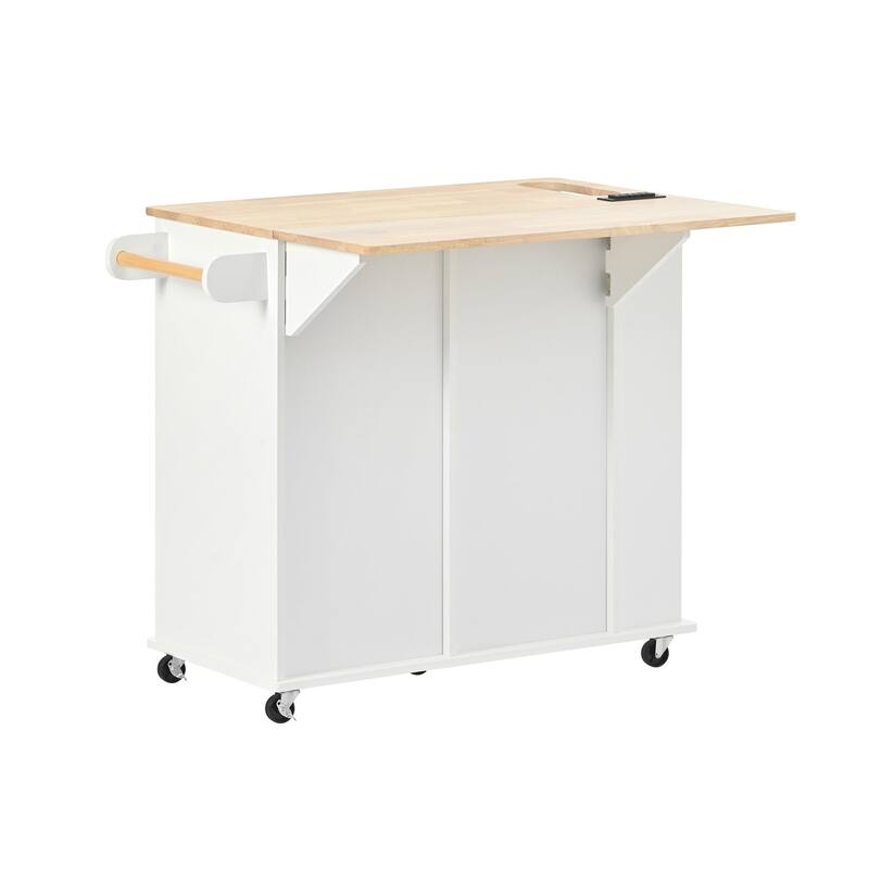 Multifunctional Kitchen Cart with Power Outlet, Open Storage and Wine Rack - 40" x 30"