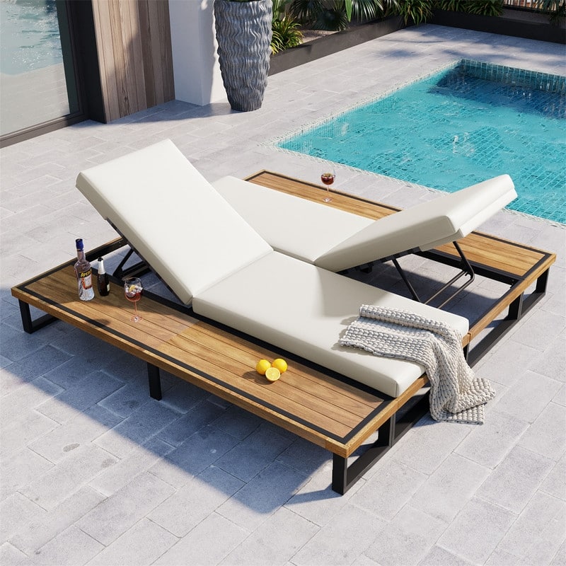 Outdoor Chaise Lounge Chair Set of 1/2, Reclining Chair Sun Louger Patio Lounger w/ 5-Position Adjustable Backrest