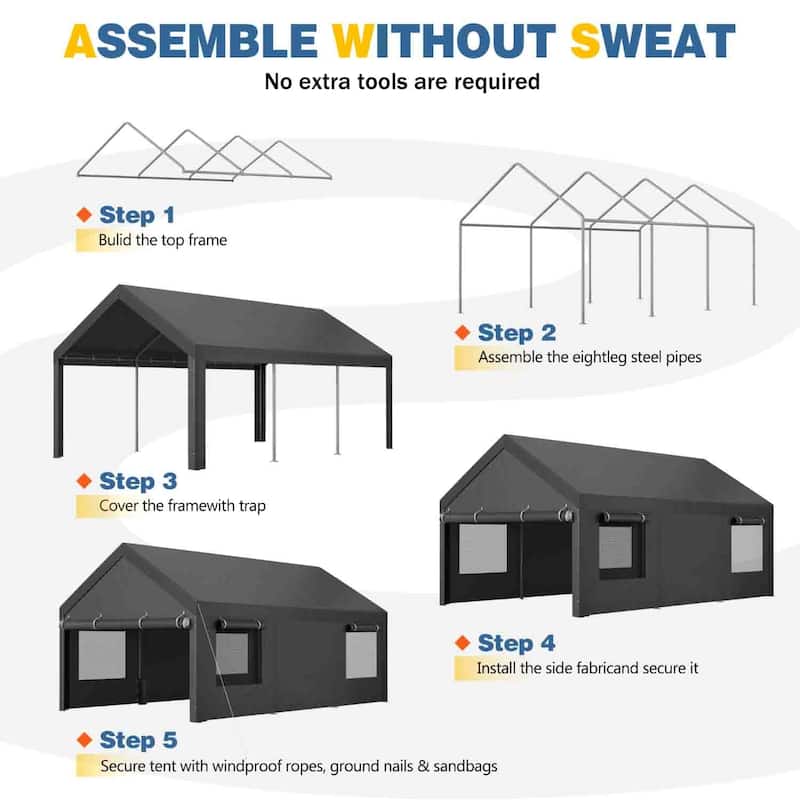 Futzca 12x20 ft Carport Canopy, Waterproof Outdoor Shelter with Sandbags