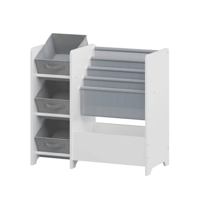 Multifunctional 4 Tier Kids Book Shelf with 3 Collapsible Fabric Drawers