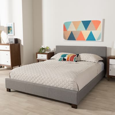 Full Platform Bed with Headboard - Gray Upholstered Comfort Bed Frame - Modern Bedroom Furniture