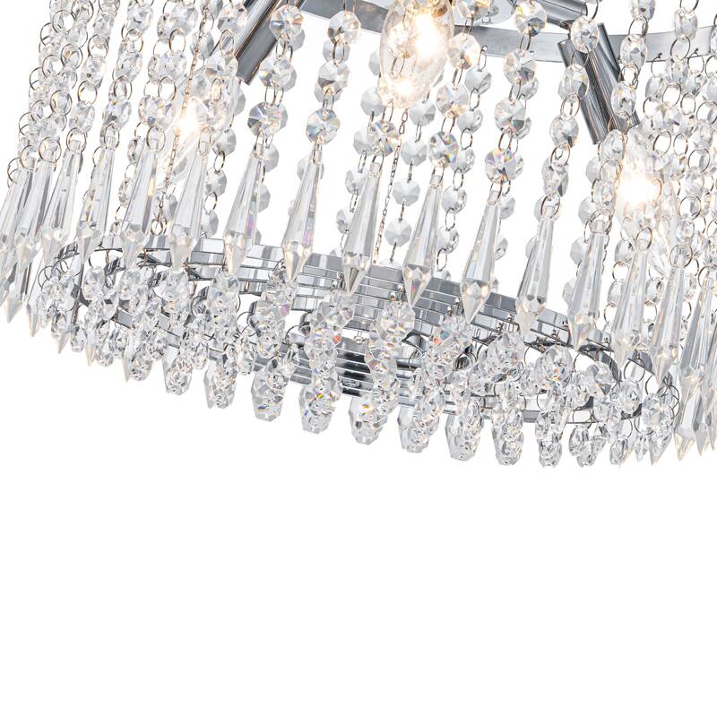 Modern Crystal Semi-Flush Mount Ceiling Light with E12 Sockets - Dia.13.77-in