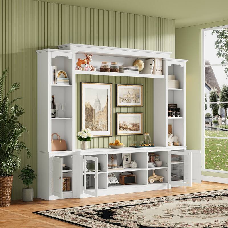 Modern Entertainment Center with 4 Adjustable Shelves & Doors, All-in-One TV Stand with Bookcase for TVs Up to 65"