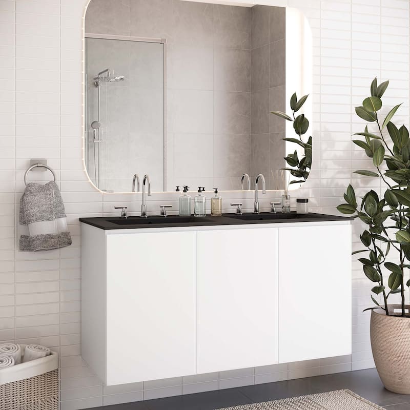 Bryn 48" Wall-Mount Double Sink Bathroom Vanity - White Black
