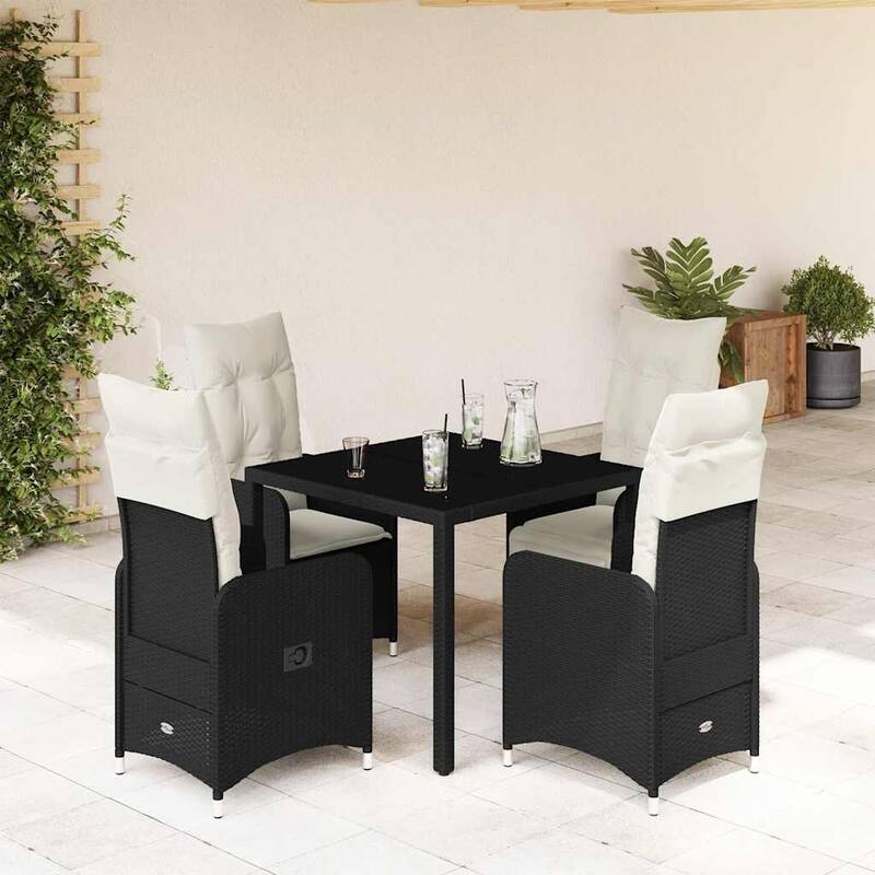 vidaXL Bistro Set Black - 21.5 x 23.0 x 36.2 - Black With footrest 4-seater