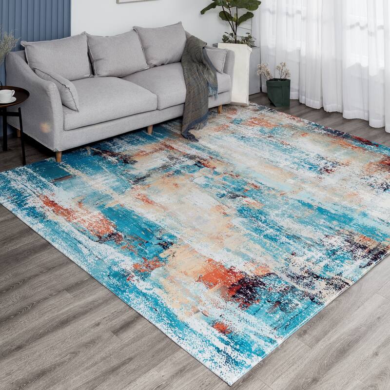 Abstract Blue/Gold Area Rug