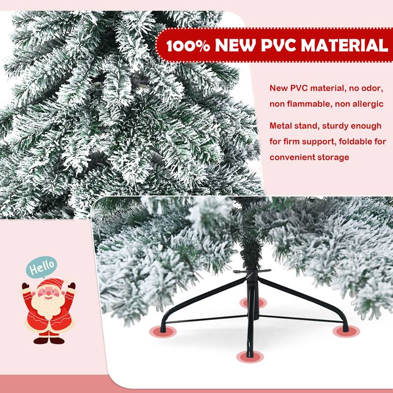 Gymax 7.5ft Artificial Christmas Tree Snow Flocked Hinged Pine Tree w/ - See Details