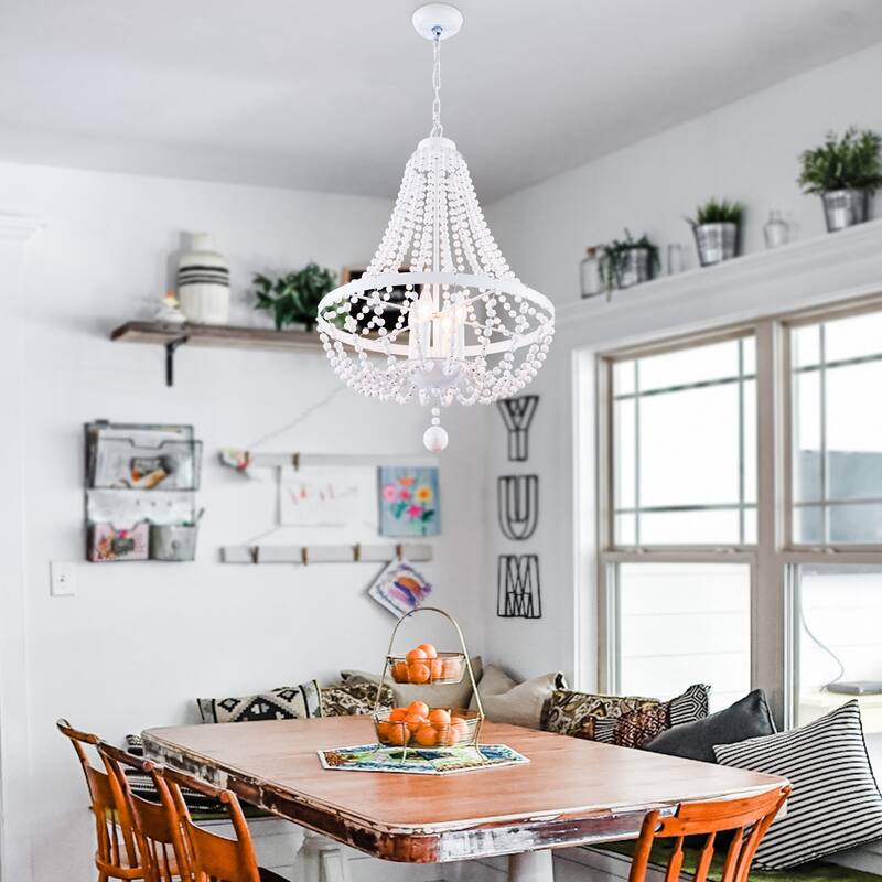 4-Light Bohemian Beaded Caged Chandelier Adjustable Height Dimmable Pendant Lighting - 20" X 30"