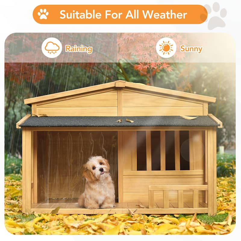 Outdoor Detachable Wooden Elevated Dog House Pet House with Porch, Ventilated, Weatherproof, Suitable for Small and Medium Dogs