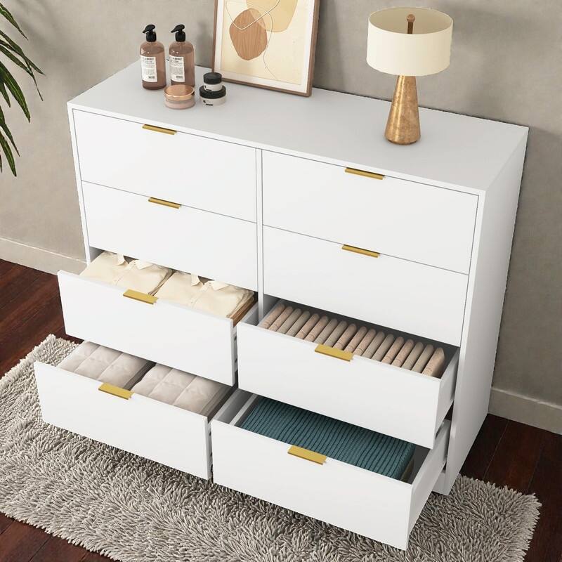 8-Drawer Tall Wood Dresser, Modern Handle-Free Storage Chest for Bedroom, Living Room or Hallway