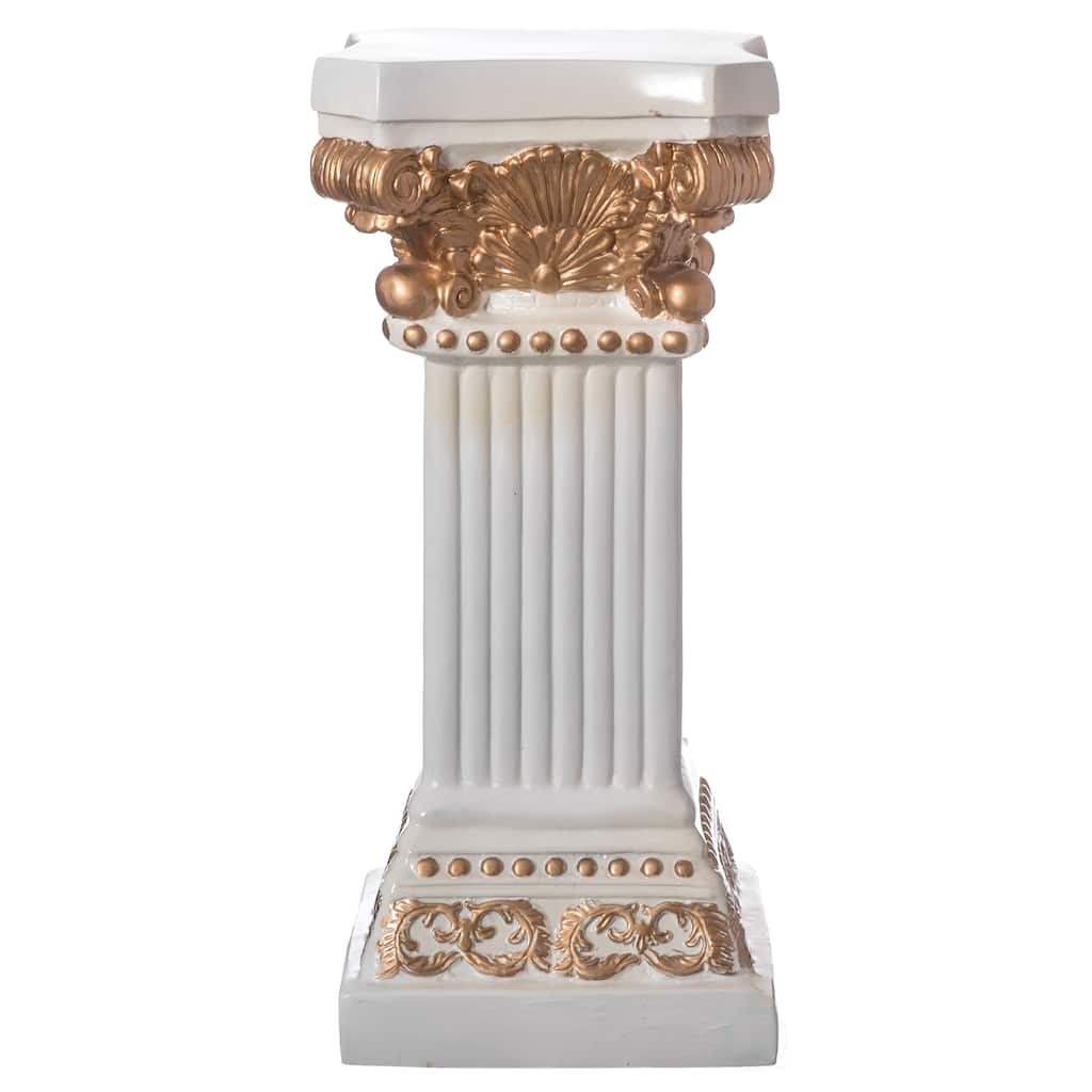 Fiberglass White and Gold Plinth Roman Style Column Ionic Piller Pedestal Vase Stand, Living Room, or Dining Room Decor