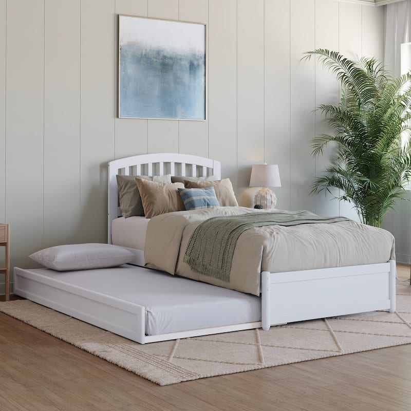 Lucia Platform Bed with Panel Footboard and Twin XL Trundle - White - Twin XL