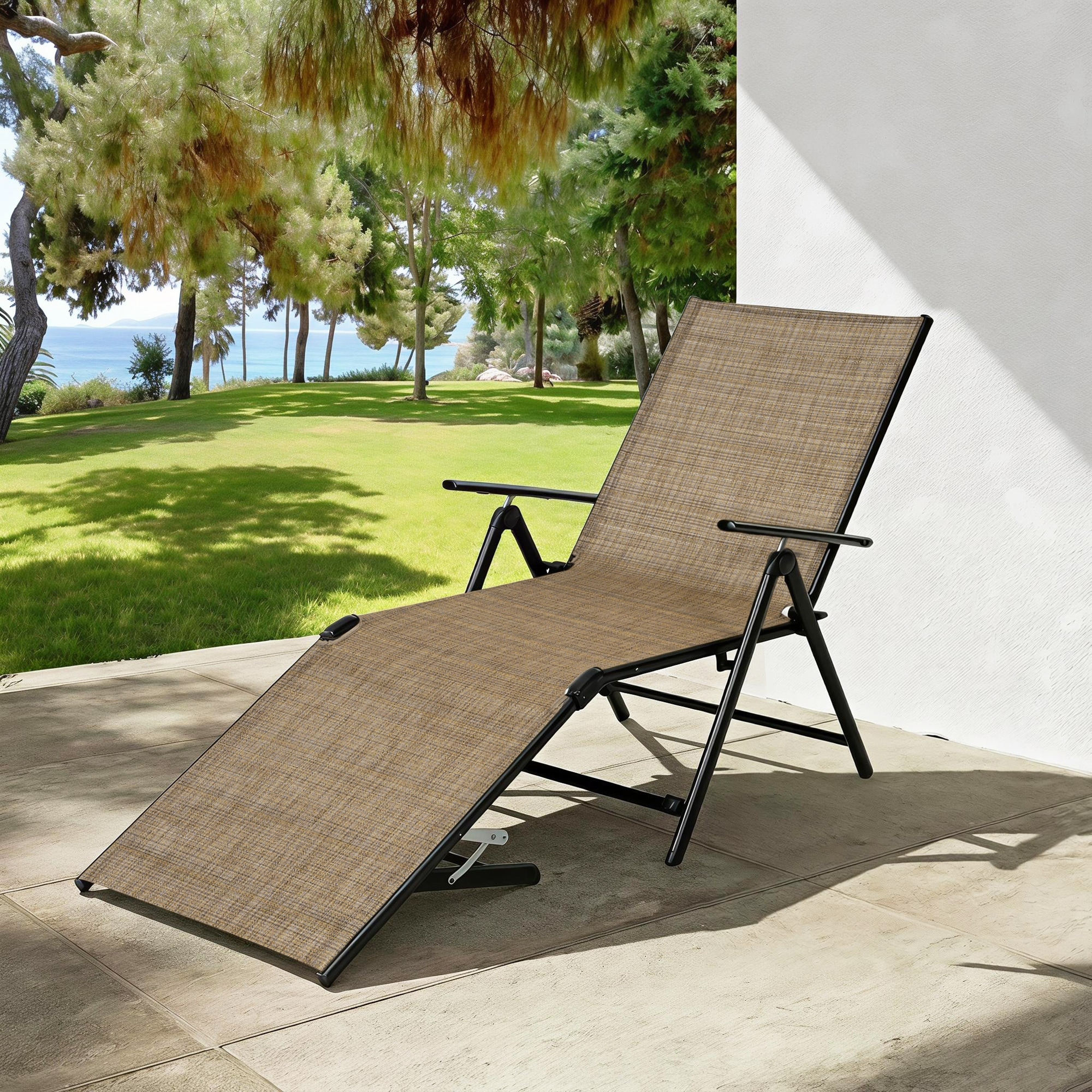 Nuu Garden Outdoor Folding Chaise Lounge with 7-Position Adjustable Backrest and Armrests - N/A