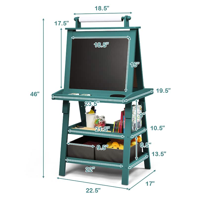 3 in 1 Kids Art Easel Double Sided Storage Easel w Storage Boxes