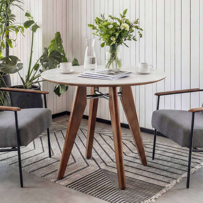 31.5-Inch Small Conference Table, Round Solid Wood Home Office Table