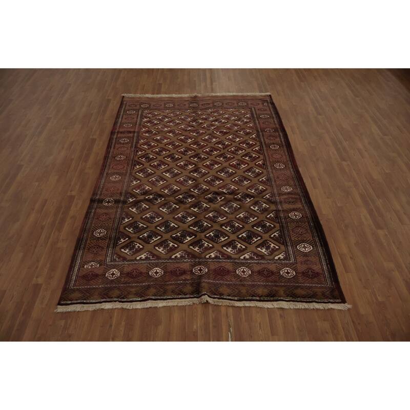 Hand Knotted Oriental 100% Wool Carpet Traditional All-Over Brown Turkoman Area Rug - 10' 6'' X 6' 10''