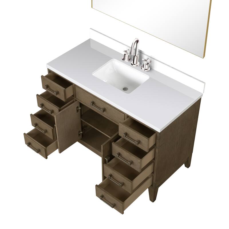 Laurel 48 in W x 22 in D Black Oak Single Bath Vanity, White Quartz Top, Faucet Set, and 46 in Mirror