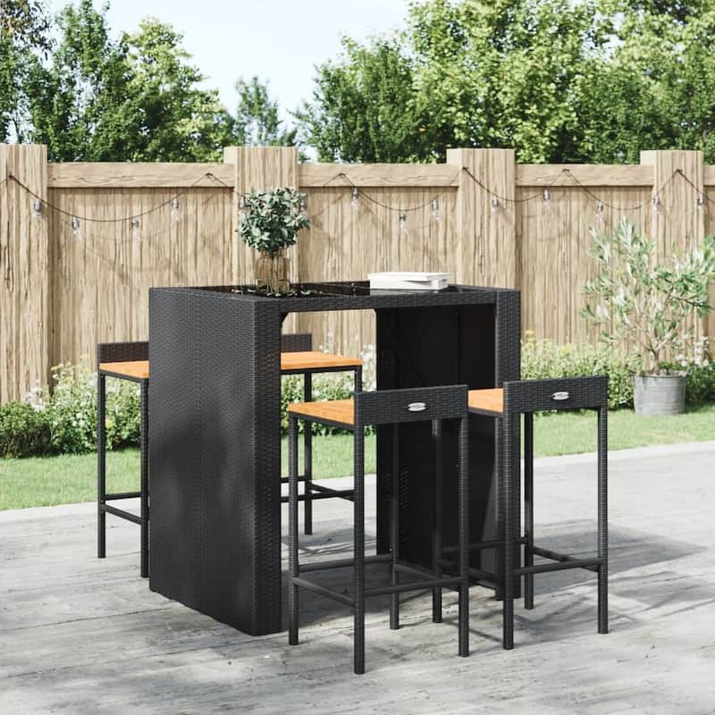 vidaXL Bar Stools 2/4 pcs Poly Rattan and Solid Wood Acacia - Set of 4 - Black