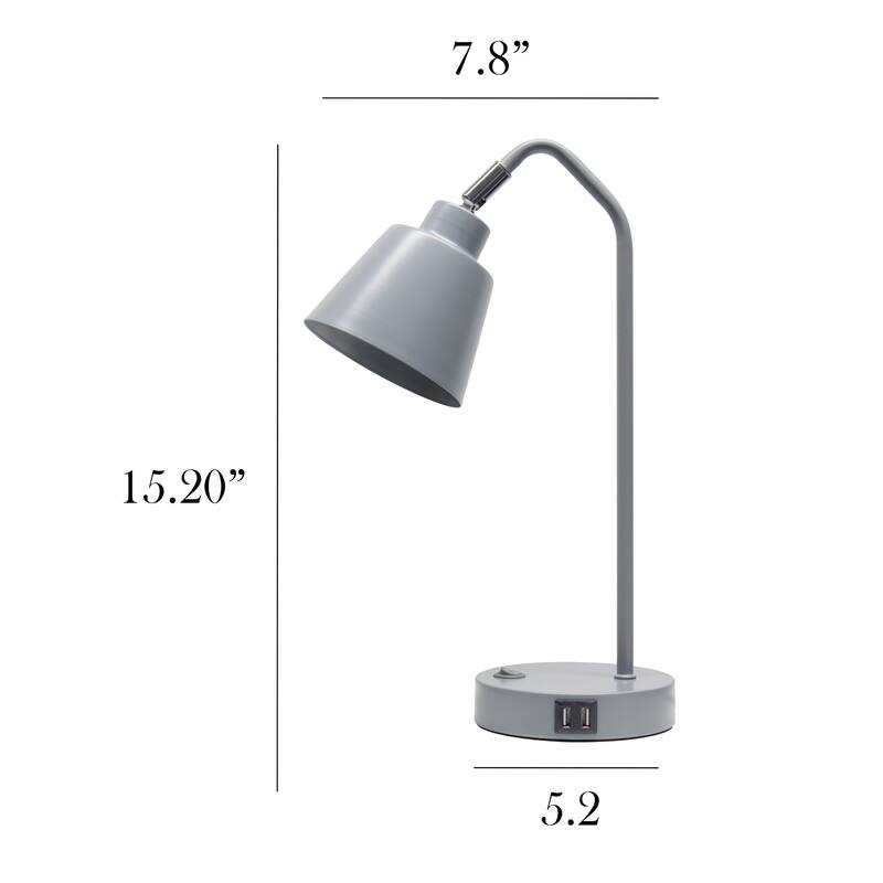 Adjustable Desk Task Lamp with Dual USB Ports - 16" - Gray