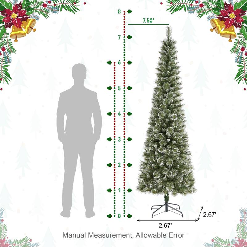 Glitzhome 7.5/9 FT Pre-Lit Frosted Cashmere Pencil Pine Artificial Christmas Tree with Clear Lights Remote Control