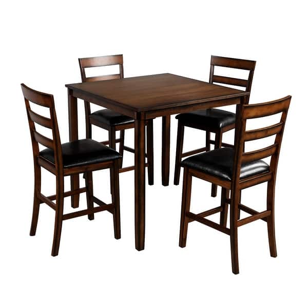 Counter Height Kitchen Table and 4 Chairs with Upholstered Seat and Footrest Merax 5-Piece Wood Dining Table Set Yellow Oak