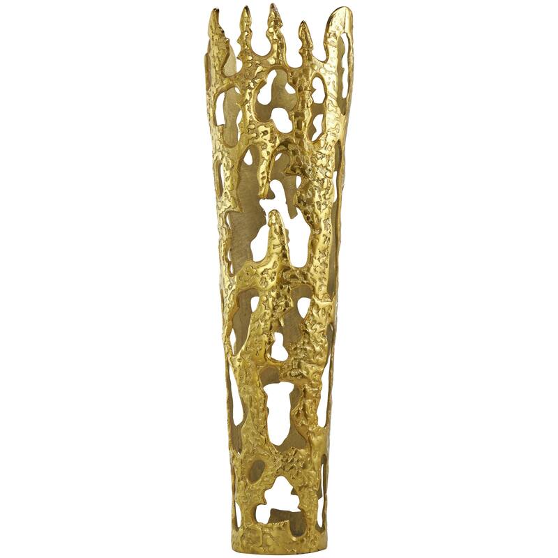 Aluminum Metal Drip Decorative Vase with Melting Designed Body - Silver, Gold, Black - Roche River Decor - Gold - 10"W, 31"H