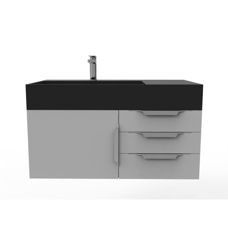 Amazon 36" Wall Mounted Bathroom Vanity Set w/ Black Top