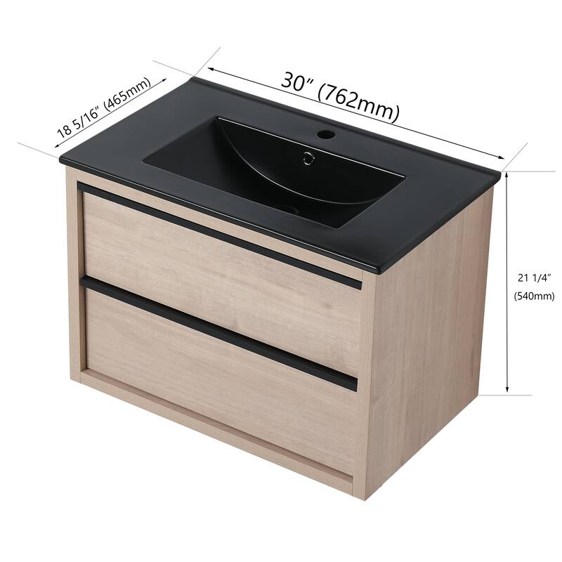 Wall-Mounted Plywood Bathroom Vanity Set in Plain Light Oak with Integrated Sink