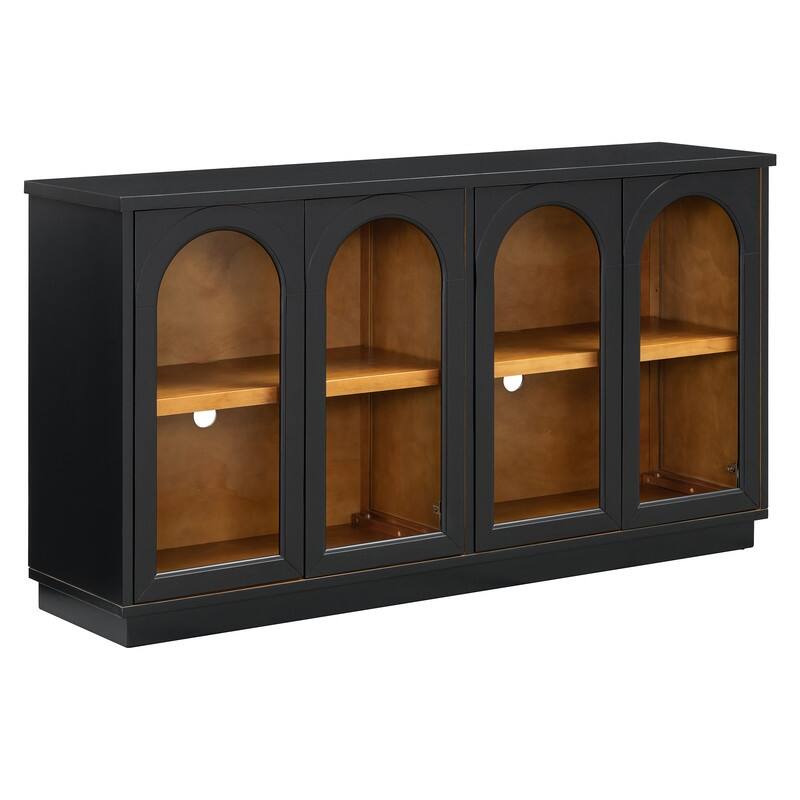 Spruce & Spring 4-Door Large Storage Buffet Cabinet with Glass Doors