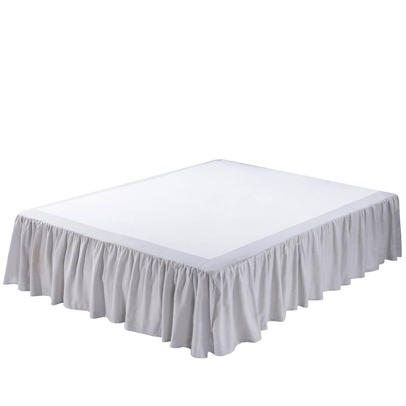 Linen Bed Skirt, 3 Side Linen Border, 16" Ruffled Drop, Twin, Queen, King, CK Size, White, Natural Color