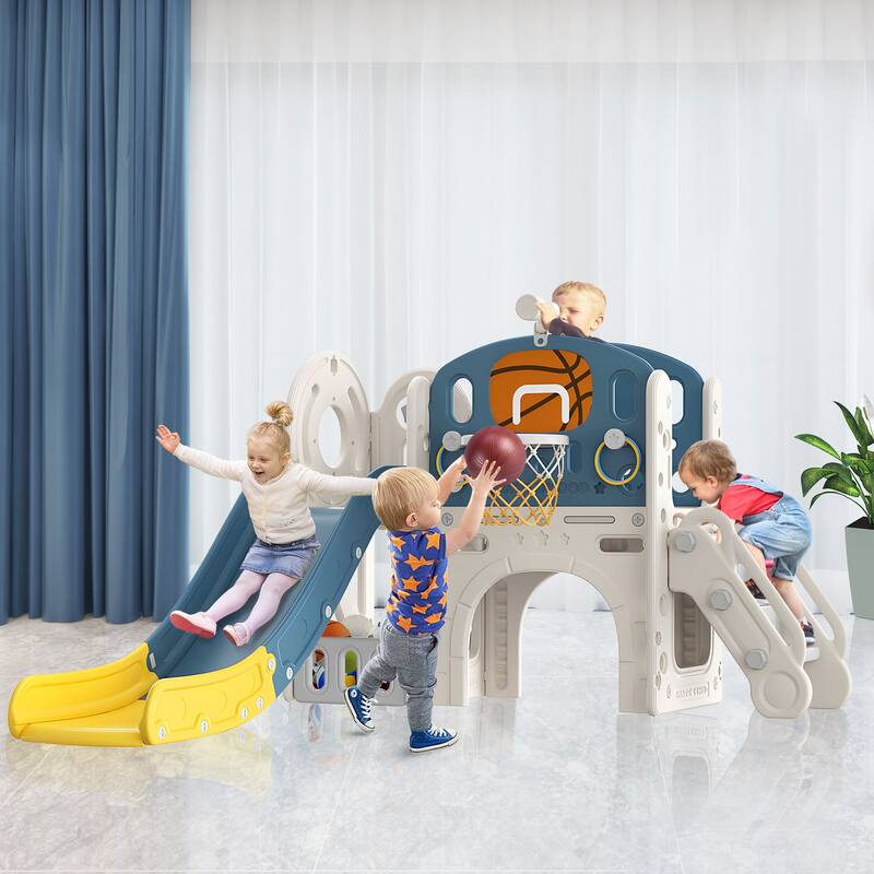 9 in 1 Blue Yellow Toddler Slide, Kid Slide for Toddlers Age 1-3, Indoor Outdoor Playset Toddler Playground