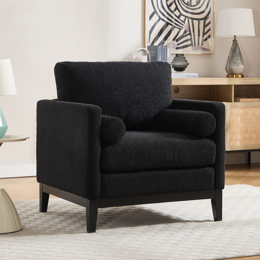 35.4"W Modern Reading Chair,Upholstered Accent Chair with Pillows and Wood Legs