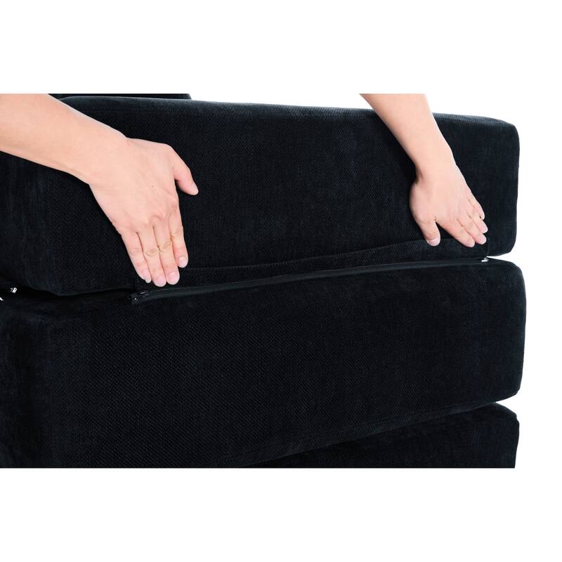 Queen Foldable Sofa Bed, 6-in-1 Convertible Sleeper Sofa with Mattress, Chaise Lounge Loveseat with Removable Cover