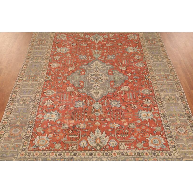 Hand Knotted Oriental 100% Wool Carpet Traditional Medallion Oranges & Rust Tabriz Area Rug - 10' 6'' X 7' 10''