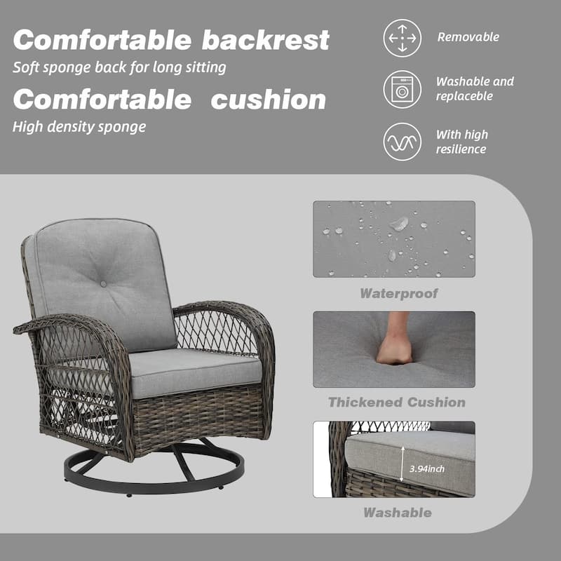 360° Swivel Rocking Patio Chairs Set with Thick Cushions & Tempered Glass Table | Indoor Living Room / Balcony| 3/5-Piece