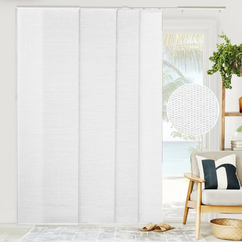 CHICOLOGY Adjustable Sliding Panels, 4-Rail Track, Light Filtering - Up to 86"W X 96"H - Woven White