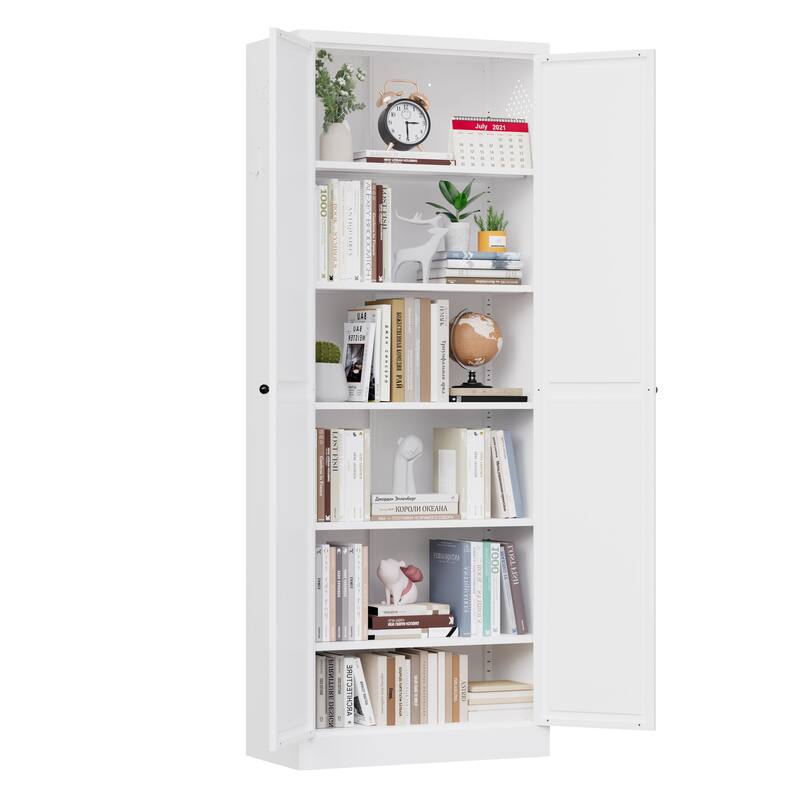 Anmytek White 72 Inch Tall Pantry Cabinet with Adjustable Shelves - Modern Storage for Kitchen and Laundry Room