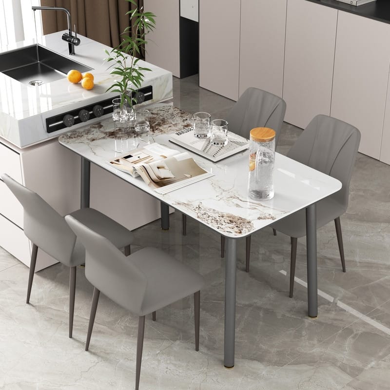 Dining Chairs Set of 2, Modern Kitchen Dining Room Chairs, Upholstered Faux Leather Cushion Seat and Sturdy Metal Legs