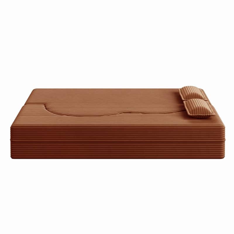 Modern 78" Full Size Convertible Corduroy Foam-Filled Sleeper Sofa,Modern Floor Sofa with 2 Pillows