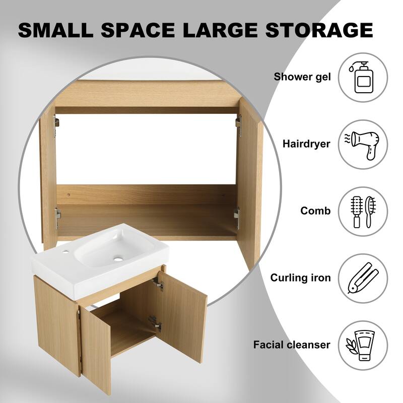 Bathroom Vanity With Sink In 16/20/24/30/36 Inch, Floating Bathroom Vanity With Soft Close Door