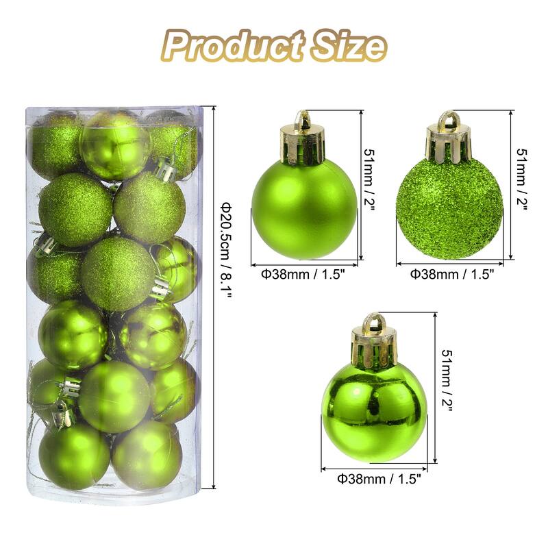 24Pcs 1.5" Christmas Balls Ornaments Shatterproof Hanging Balls Set - Lime Green