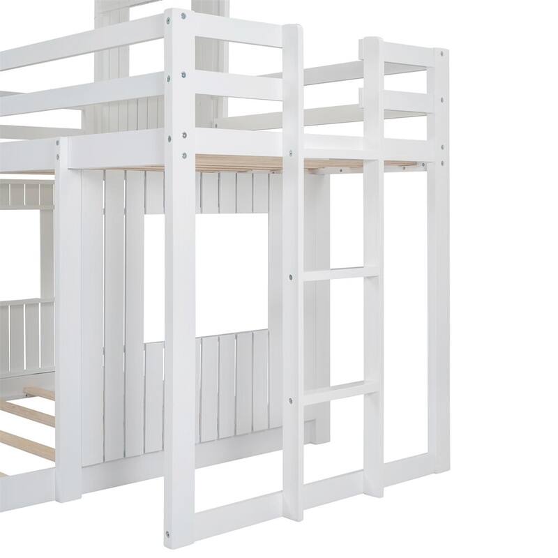 Merax Wooden Twin over Full Bunk Bed with Playhouse, Farmhouse, Ladder and Guardrails