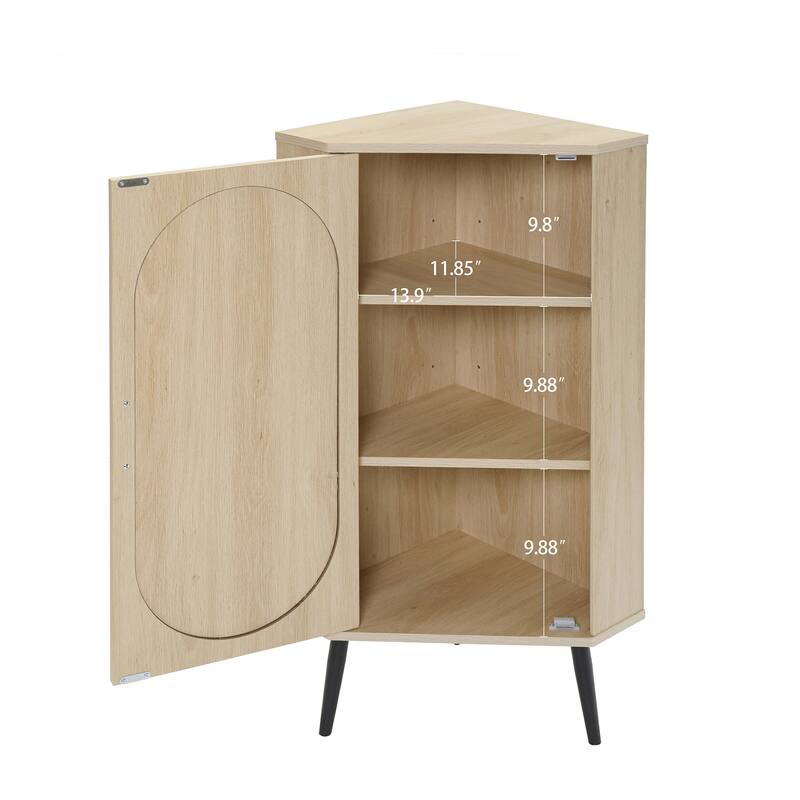 GDFStudio - Modern Rattan Storage Corner Cabinet with Adjustable Shelves