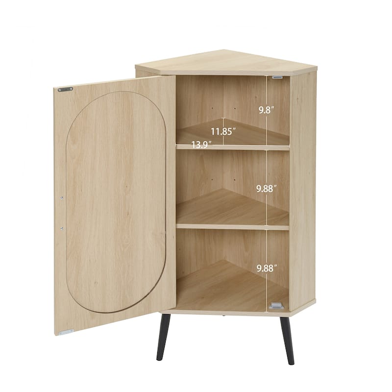 Roomfitters Corner Cabinet with Rattan Door, Freestanding Storage Shelf Stand for Small Spaces
