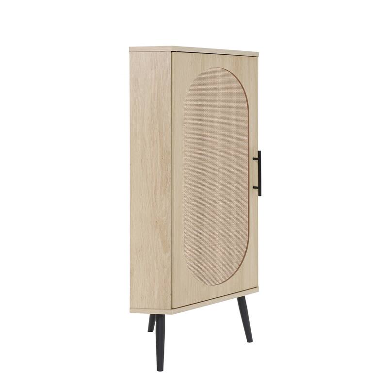 GDFStudio - Modern Rattan Storage Corner Cabinet with Adjustable Shelves