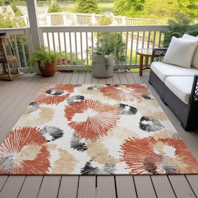 Machine Washable Indoor/Outdoor Modern Floral Chantille Rug