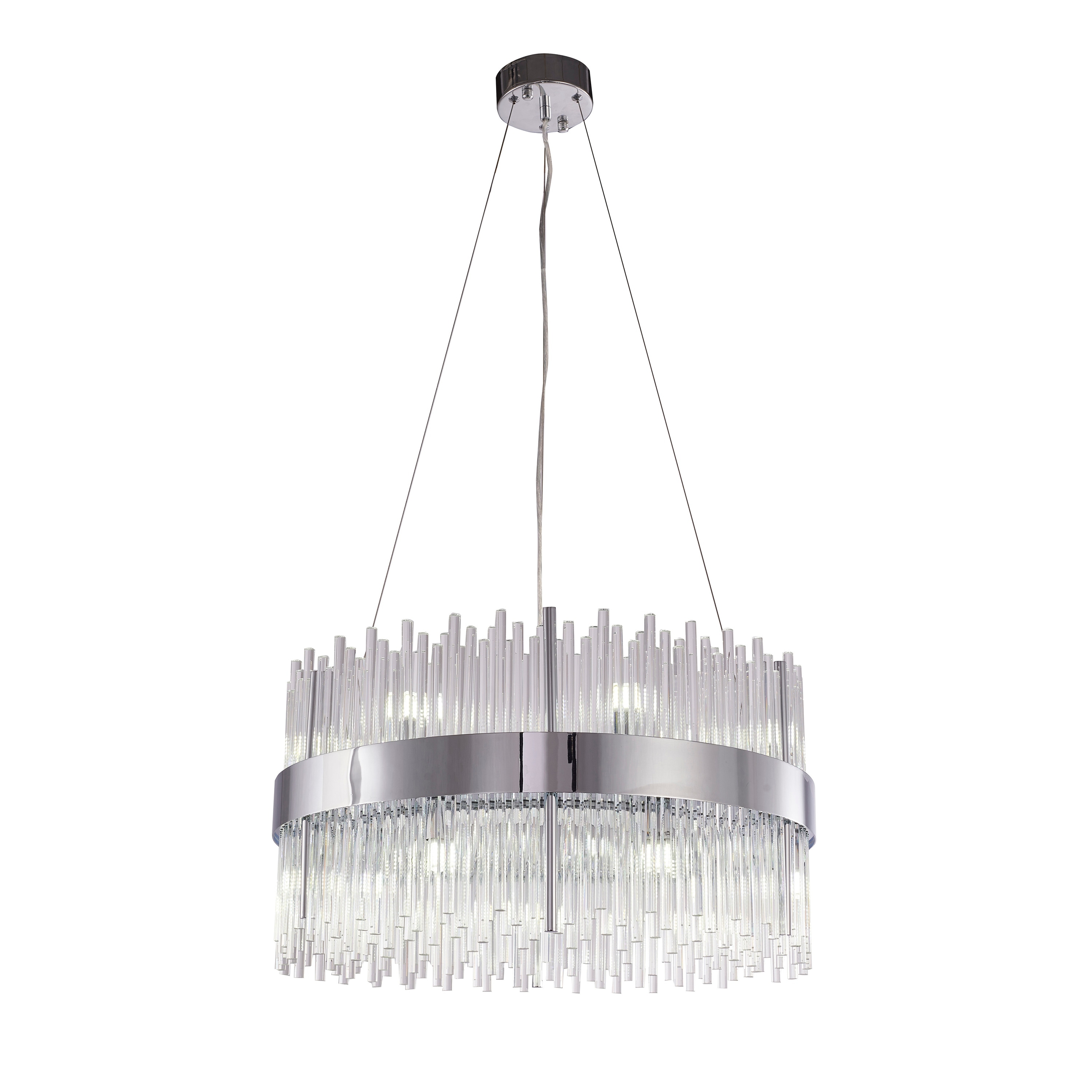 Transitional 14-Light Chrome Chandelier With Clear Glass Rods